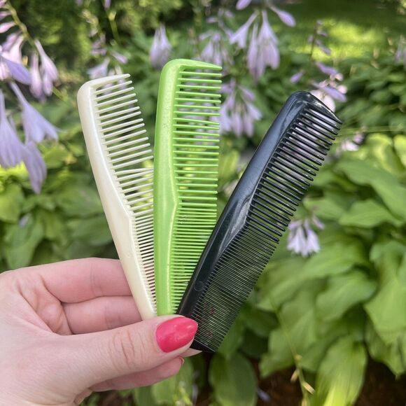 Vintage Nylon Unbreakable Comb Lot of 3 Made‎ In USA Green White Black Set - Picture 1 of 6